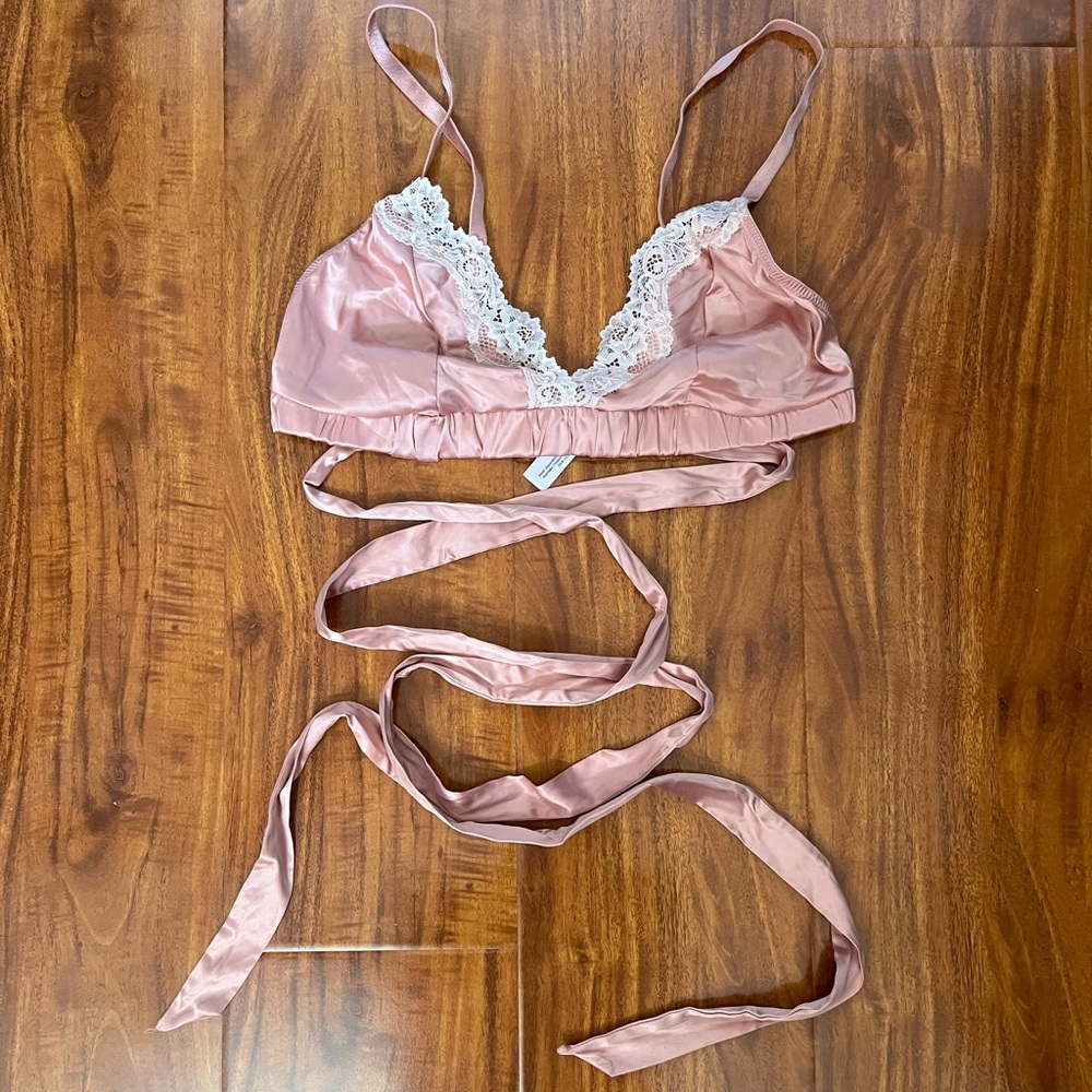 Adore Me Pink Satin Bralette with Lace